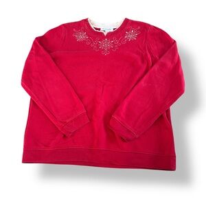 [Breckenridge] Red Snowflake Embellished Grandmacore Crewneck Sweatshirt